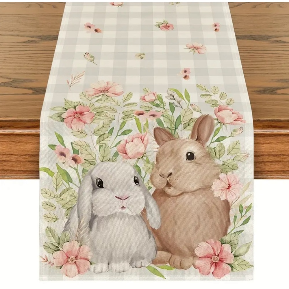 Easter Bunny Floral Pattern Table Runner, 13x72
